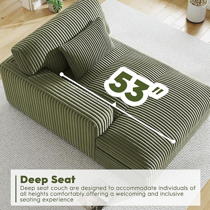 Oversized Chaise Lounge Sofa Chair Indoor，Soft Corduroy Fabric, Boneless sofawith Cushion，A Comfortable, deep-Seated Cloud Sofa for use in The Living Room.(Singler-Left-arm-Green)