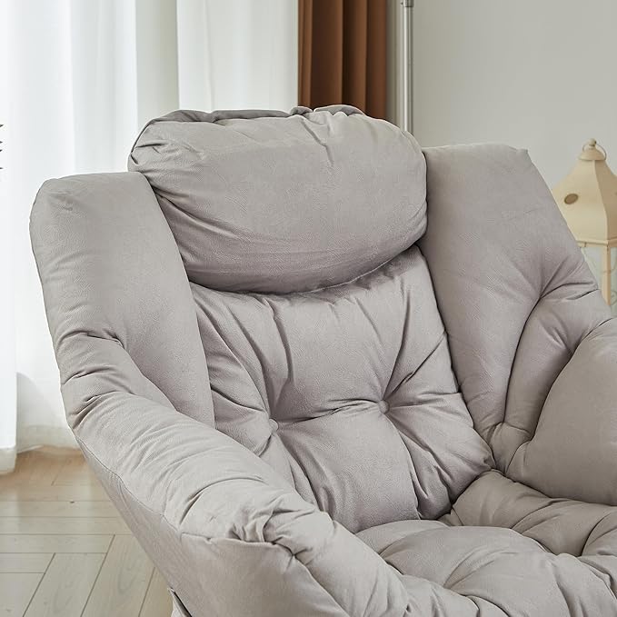 HollyHOME Lazy Chair with Foldable Ottoman, Accent Comfy Lounge Armchair and Folding Footrest Stool, Leisure Sofa Reading Chair and Footstool for Living Room, Bedroom, Dorm,Textured Grey