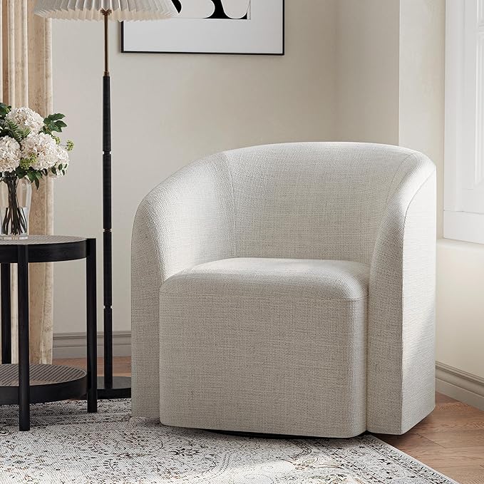 COLAMY Swivel Accent Chair, Barrel Chair with Armrest, Comfy Round 360°Mondern Armchair, for Living Room/Bedroom/Waiting Room, No Assembly, Beige
