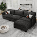 Modular Sectional L Shaped Sofa Couches for Living Room, Cloud Couch with Storage Ottoman, Comfy Chenille Sofa with Pillow, Black