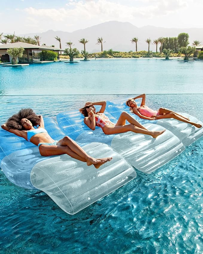 FUNBOY Giant Inflatable Luxury Tri-Color Blue Chaise Lounger, Chair Pool Float for Adults, Perfect for a Summer Pool Party, Bundle Pack of 2