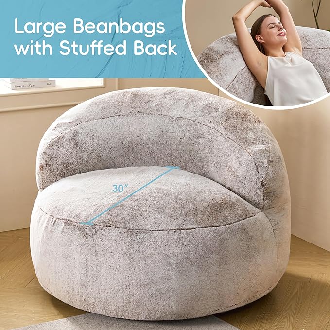 Hobestluk Bean Bag Chair Giant Bean Bag Chairs for Adults Big Bean Bag Chair with Memory Foam Filler Adults Large Beanbag with Faux Fur Cover for Bedroom (Plush Brown,Oversize)