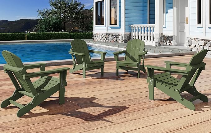 SERWALL Foldable Adirondack Chair Set of 2 for Patio Garden Outdoors Fire Pit Chairs-Avocadogreen