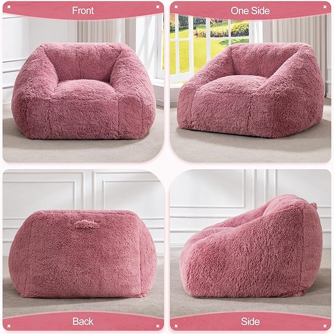 Hobestluk Bean Bag Chairs for Adults Giant Bean Bag Chair with Memory Foam Filling, Adult Beanbag for Bedroom, Living Room (Pink Plush)