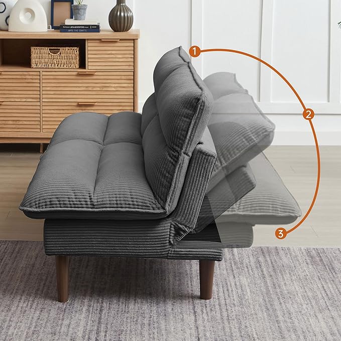 Convertible Futon Sofa Bed, 72" Futon Couch with Adjustable Back, Upholstered Sleeper Sofa Bed for Living Room, Apartment, Small Space, Dark Grey