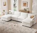 Modular Sectional U Shaped Sofa Couches with Storage Ottoman, Cloud Couch for Living Room, Comfy Sofa with Pillow, White