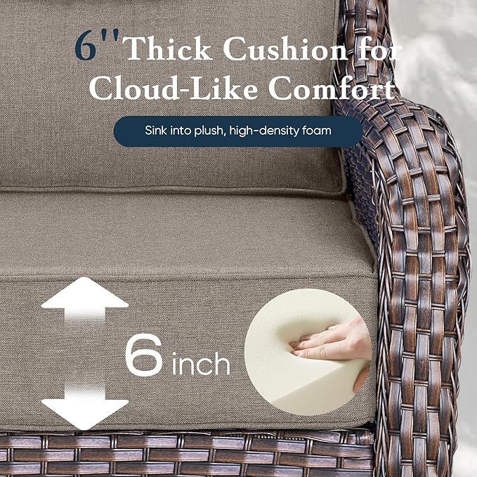 Belord Luxury 6" Thick Cushioned Outdoor Swivel Rocker Patio Chairs Set of 4 with Side Table, High Back Wicker Furniture Set with Ergonomic Zone Back, Conversation Set for Deck Porch - Brown+Beige