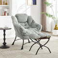 KEIKI Accent Chair with Storage & Ottoman, Flannelette Reading Corner Lazy Chairs w/Steel Frame, Comfy Lounge Arm Chair W/Footrest, Leisure Sofa Armchair for Living Room, Easy Assembly, Light Green