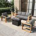 4 Pieces Aluminum Patio Furniture Set, Outdoor Conversation Sets with High Backrest Sofa and Fire Pit Table for Garden and Backyard