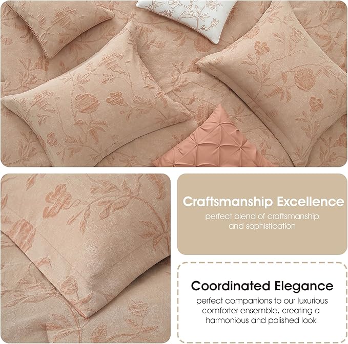 Grand Avenue Floral Comforter Set California King Size, Blush 7 Pieces Jacquard Bedding Set, Cotton &Polyester Bedding, All Season, Bedskirt, Pillows Shams