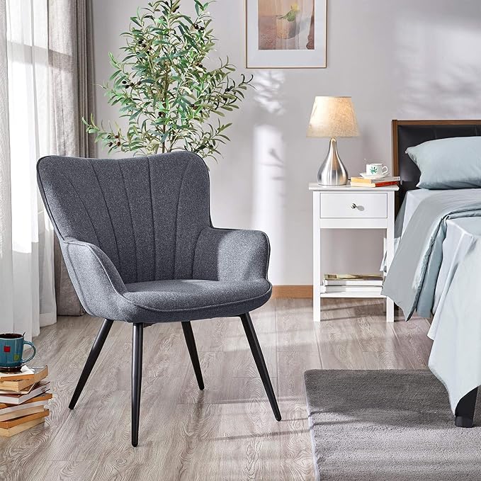 Yaheetech Accent Chair, Modern and Elegant Armchair, Linen Fabric Living Room Chair Vanity Chair with Metal Legs and High Back for Living Room Bedroom Office Waiting Room, Set of 2, Grey