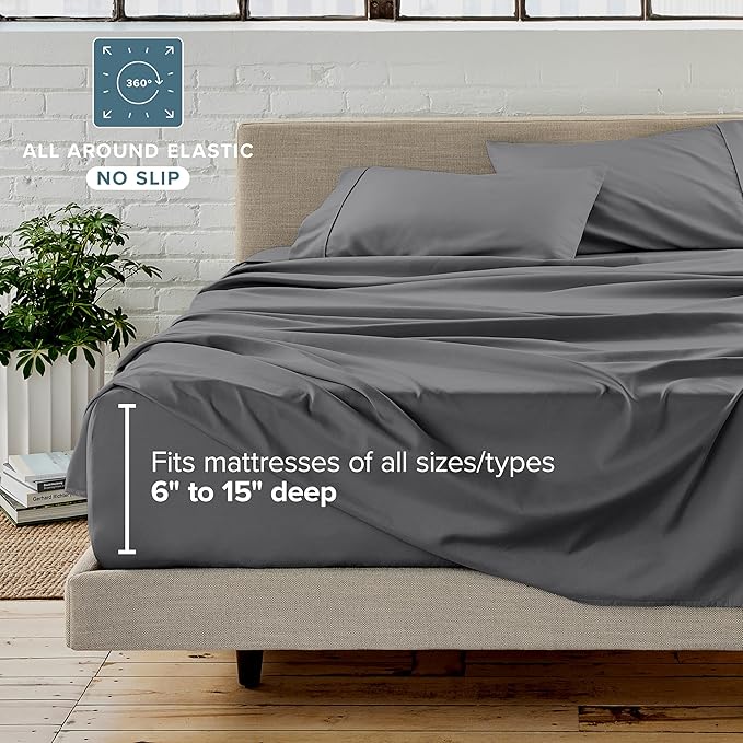 Bare Home Bed-in-A-Bag 5 Piece Comforter & Sheet Set - Twin - Goose Down Alternative - Ultra-Soft 1800 Premium Bed Set (Twin, Light Grey/Grey)