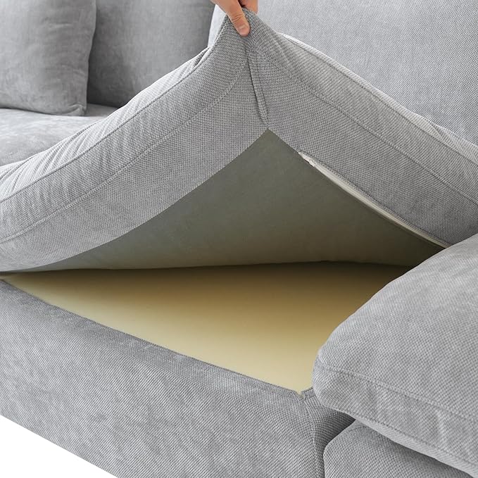 156" Cloud Couch Modular Sectional Sofa with Ottoman,L Shaped Down Filled Couch,Convertible Sofa,Cover Washable and Replaceable Couches for Living Room,Gray