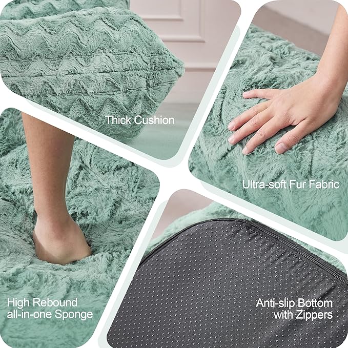Bean Bag Chairs for Adults Giant Bean Bag Chair Memory Foam BeanBag Chair Bean Bag Sofa with Filler Faux Fur Fireside Beanbags Lazy Sofa for Living Room Bedroom Office (Green Chevron, Loveseat)