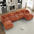 HYJT-H&K 145" U Shaped Cloud Couch Modular Orange Sectional Couches for Living Room, Comfy Fluffy Corduroy Oversized Cloud Sectional Couch Large 6 Seat Sectionals Sofa Set Central Console USB Port