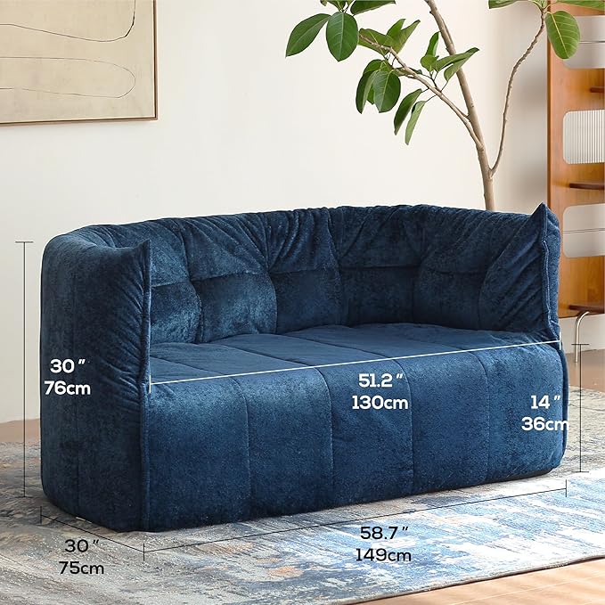 N&V Mid Century Brigantin Deep Relaxation Sofa, Soft Premium Chenille, for Living Room Bedroom and Office (Blue, Single)