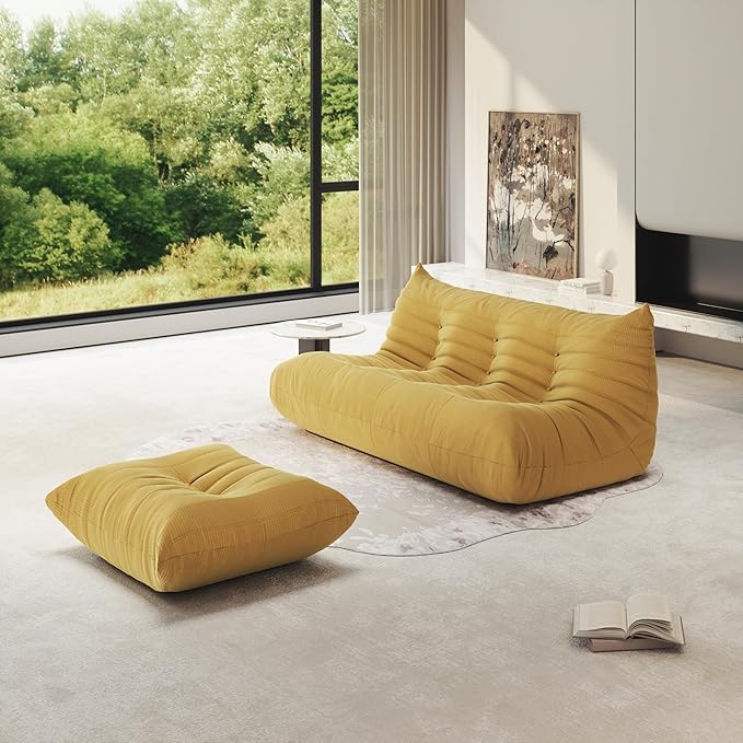 Bean Bag Chair for Adults, Fireside Chair Lazy Floor Sofa, Modern Corduroy Fabric Caterpillar Sofa Couch, Armless Foam Lounger Tatami Recliner Bean Bag Couch for Living Room Bedroom Dorm Office