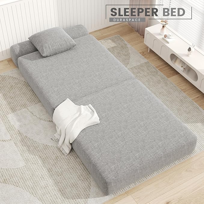 DURASPACE Folding Sleeper Sofa Bed Convertible Foam Floor Mattress Couch, Single Boneless Fold Out Lounger Chair Bed for Living Room Bedroom (Chenille Gray)