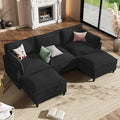 Apicizon 108" Cloud Couch Sectional, 3-Seat Deep Cloud Sofa with Ottoman, Modern U Shape Sectional Sofa Corduroy for Living Room, Apartment, Office, Black