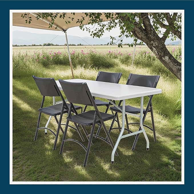 OEF Furnishings OEF600 Series High Back Folding Chairs, Blow-Molded Polyethylene Commercial-Grade Seating for Indoor and Outdoor Use, 500 lb Weight Capacity, 4-Pack (Black)