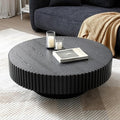 35.43''/90CM Round Wood Coffee Table for Living Room, Modern Handcraft Drum Tea Table, Circle Wooden Coffee Table for Small Space Apartment(Black, Ø35.43 x 13.77)