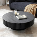 39.37'' Black Round Wood Coffee Table for Apartment, Modern Living Room Coffee Table with Sturdy Pedestal