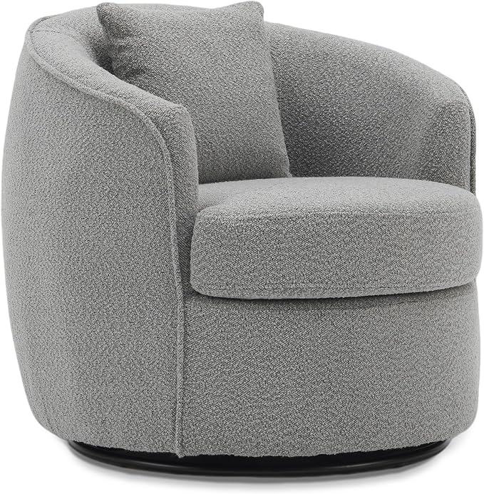 FaFaSoGoodFa Swivel Accent Chair Set of 2, Modern Upholstered Boucle Barrel Arm Chairs with Pillow for Living Room, 360 Degree Round Swivel Sherpa Armchair with Round Base for Bedroom Club (2, Grey)