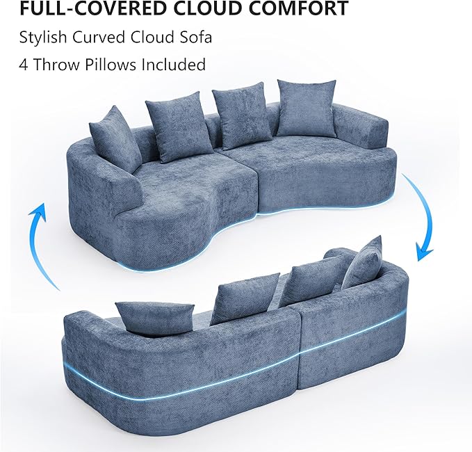 109” Curved Sectional Sofa, Chenille Fabric Modular Cloud Couch, No Assembly Required Half Moon Couch with Deep Seat, 4 Pillows for Living Room, Apartment, Bedroom