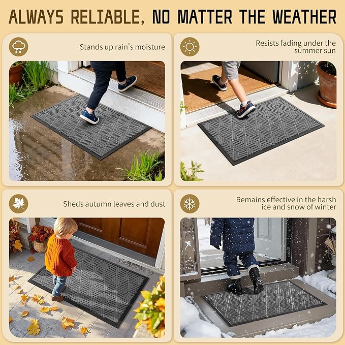Yimobra Large Door Mat 47x24, All-Weather Waterproof Non-Slip Welcome Matt Outdoor, Heavy Duty Non Slip Doormat for Entryway for Patio and Garage Indoor, Easy Clean, Grey