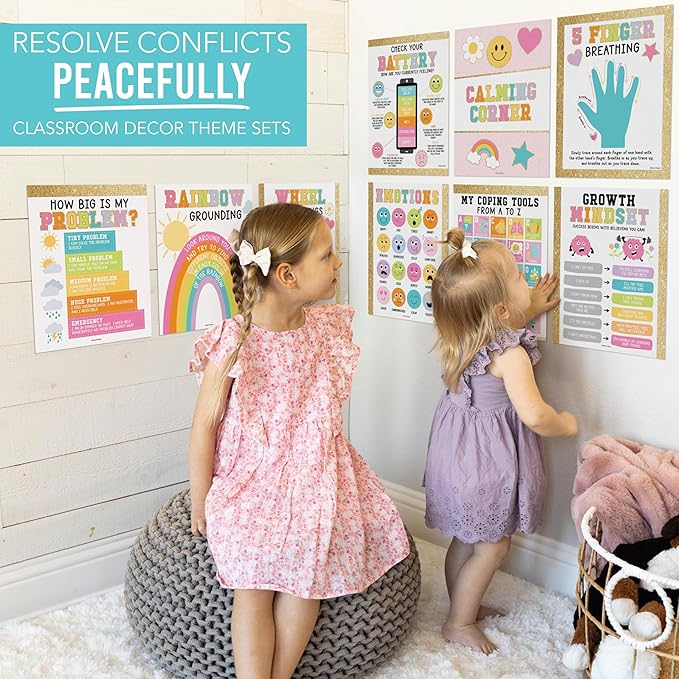 Hadley Designs 9 Calming Corner Posters For Classroom Must Haves For Teachers -11x14 Calm Down Corner Supplies, Feelings Chart For Kids Ages 4-8, Feelings Wheel Poster, Varsity Letter Classroom Decor