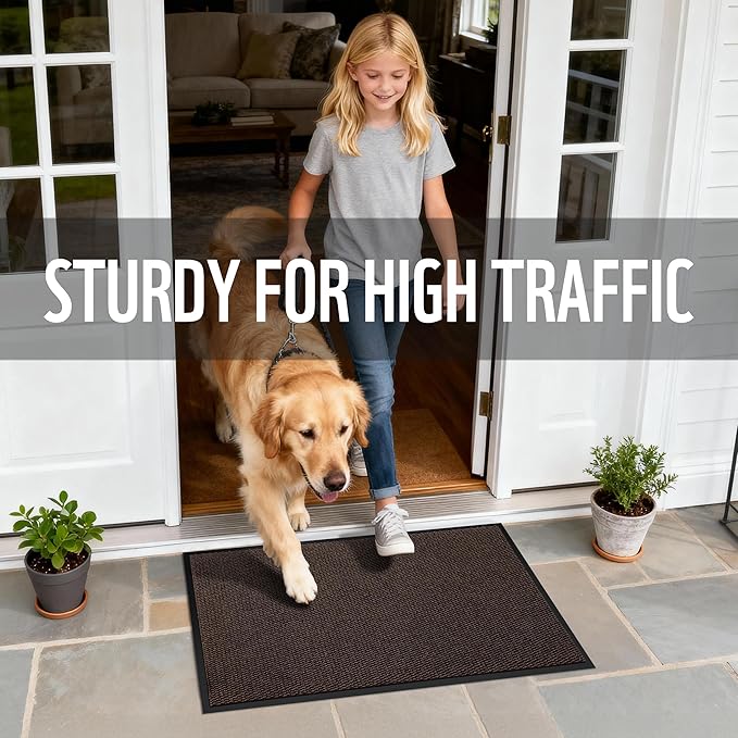 Yimobra Doormat Outdoor Indoor Entrance 47 x 32, All-Season All-Weather Front Door Mat, 100% Waterproof Welcome Matt for Floor Garage Outside Entry, Stain and Fade Resistant, Black Coffee