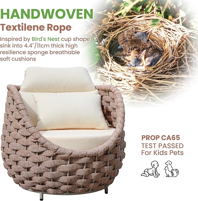 Erotr Aluminum Patio Conversation Set: 5 Pieces Deck Furniture Set All Weather - Cushioned Woven Rope Outdoor Sofa Set Assembled - Metal Modern Couch Set for 400 lbs Porch Garden Hotel, Terracotta