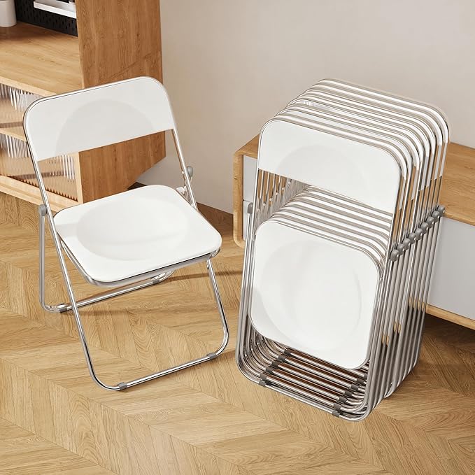 Folding Chair 10 Pack Acrylic Foldable Portable Plastic Chair,Easy to Use and Store Comfortable Portable Party Chairs for Home,Office,Party,Comfy