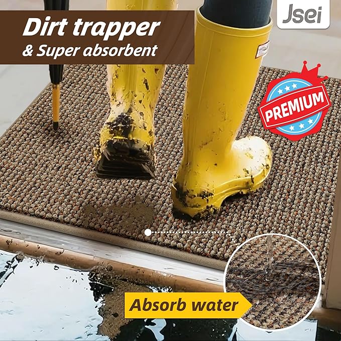 JSEI Dirt Trapper Door Mat 24"x60" Non-Slip Washable Entrance Mat, Dog Doormats, Absorbent & Fade-Resistant Floor Mats, Low Profile Welcome Mats for Entryway, Front Door, and Inside Entrance, Taupe