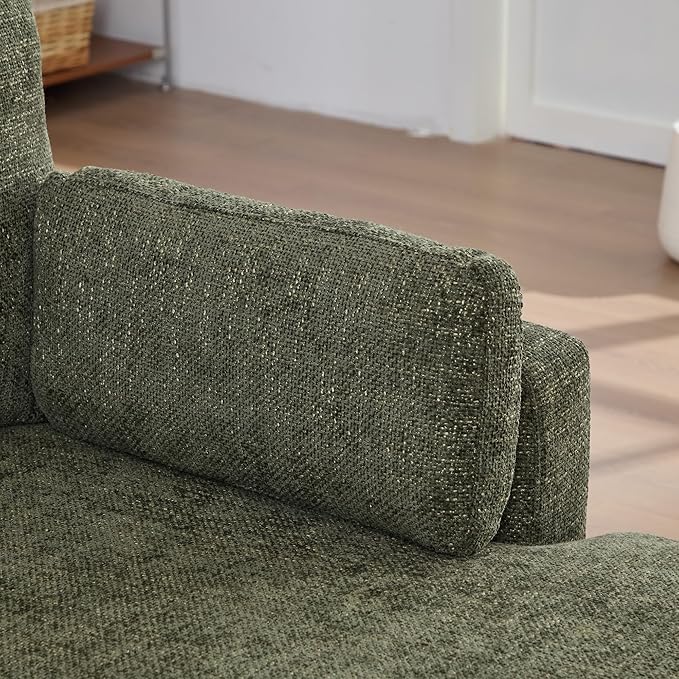 KEIKI 60" Chaise Lounge Chair Indoor, Modern Deep Seat Sofa Bed, Corduroy Couch with Cushions, Single Sleeper Chair for Living Room, Bedroom, Apartments, Green (Right Side)