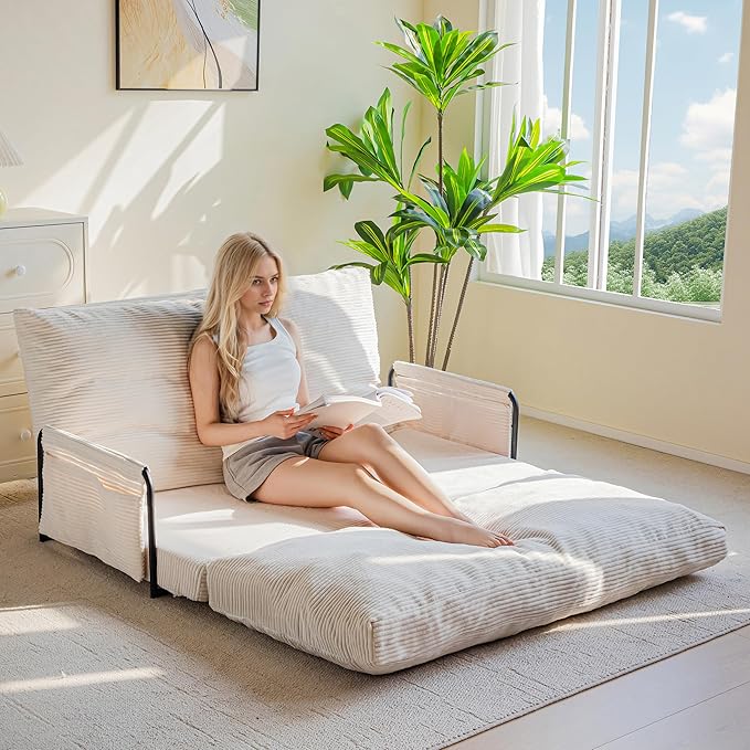 YOSHOOT Lazy Floor Sofa Convertible Bean Bag Sofa Bed Couch, 5-Position Foldable Sleeper Chair with Armrest, Ideal for Reading & Gaming
