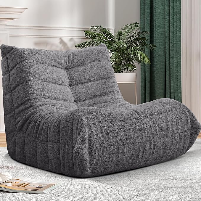 Bean Bag Chair Big Sofa Beanbag Chair for Adults Fireside Chair Bean Bag Lounger with Memory Foam Filled for Home,Apartment or Gaming Venue (Darkgrey Teddy)