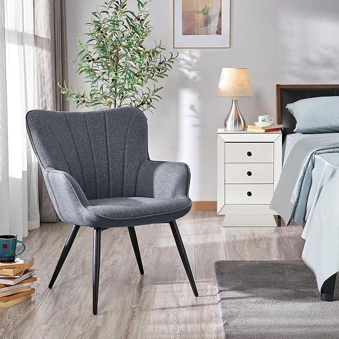 Yaheetech Accent Chair, Modern and Elegant Armchair, Linen Fabric Vanity Chair with Mental Legs and High Back for Living Room Bedroom Office Waiting Room, Grey