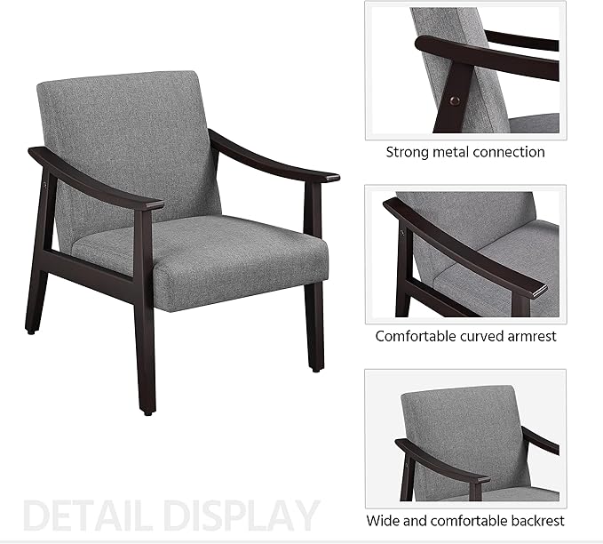 Yaheetech Accent Chair, Mid-Century Living Room Chair, Modern Linen Fabric Side Chair with High Back for Living Room/Office/Bedroom, Minimalist, Dark Gray