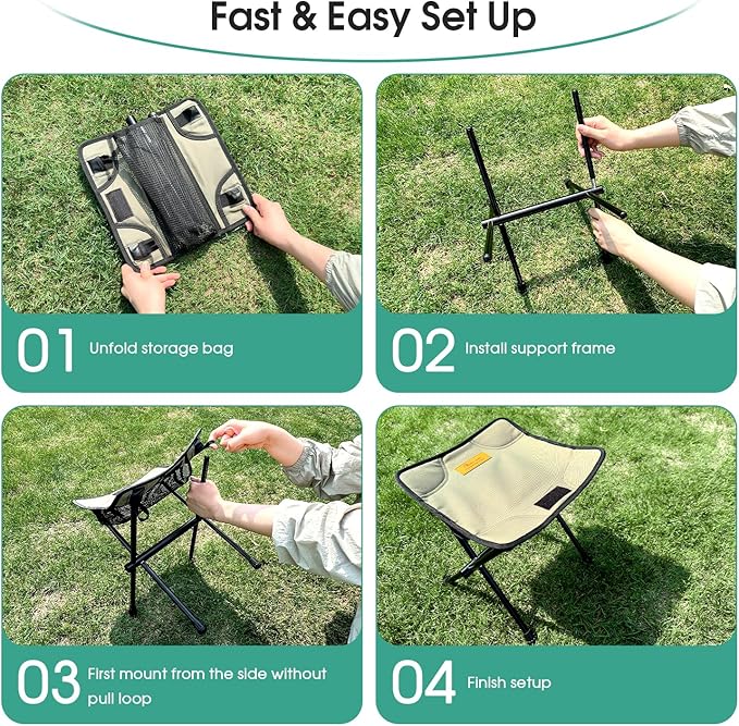 MOON LENCE Collapsible Stool, Compact Folding Stool with Storage Bag, Lightweight Camping Stool Small Portable Seat for Camping, Hiking, Fishing, Gardening, Outdoor Green