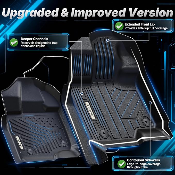 OEDRO 2Gen Floor Mats Fits for 2017-2026 Ford F250/F350/F450 Super Duty Crew Cab w/Under Seat Storage, TPE All Weather Custom Fit F250 Super Duty Accessories Floor Liners (1st&2nd Bucket Seats)