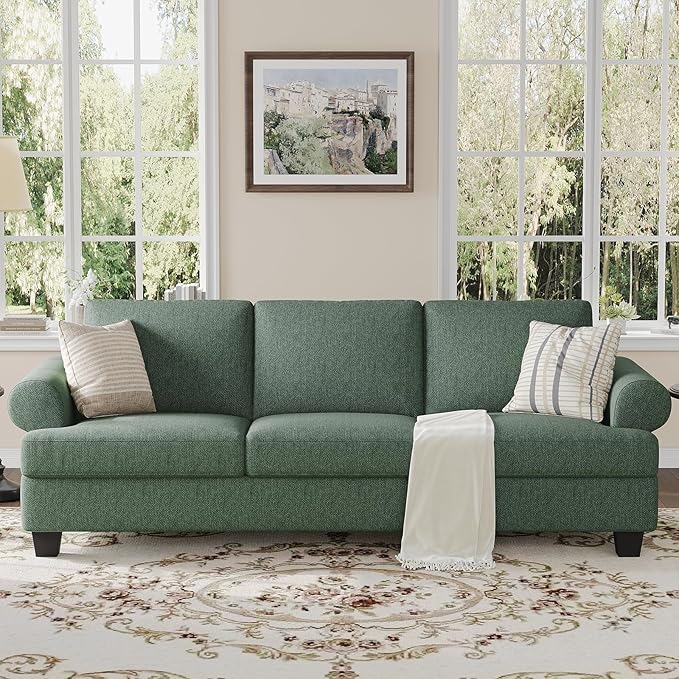 COPIAE 91 Inch Lawson Sofa with Extra Deep Seats Oversize, Mid-Century 3-Seat Sofa Couch, for Living Room, Apartment, Lounge, Green