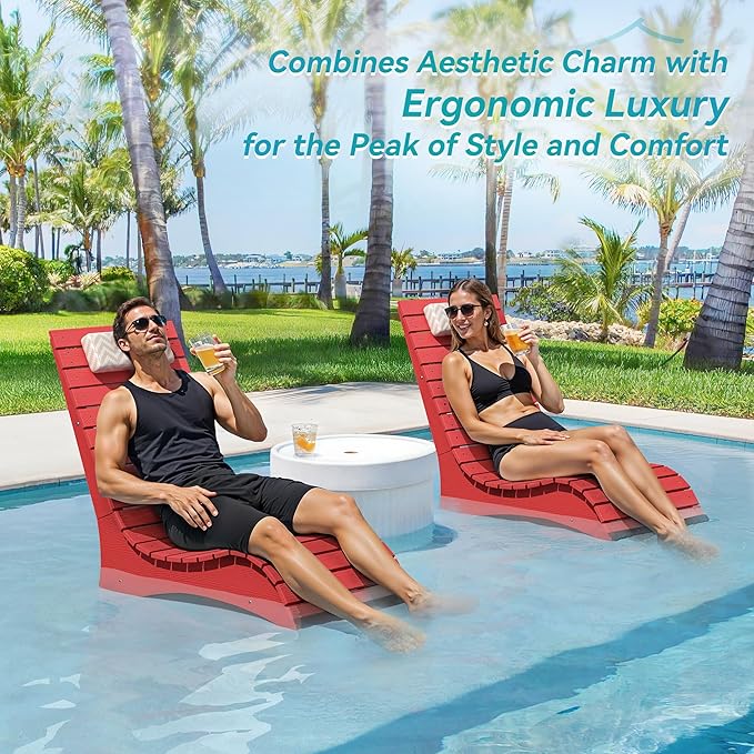 Homenjoy HDPS Pool Lounge Chairs Set of 4, Use in Pools Lounge Chairs up to 10-Inches of Water, Chaise Chairs with Headrest, Lounge Chair Outdoor, Fade-Resistant Pool Lounger for Deck