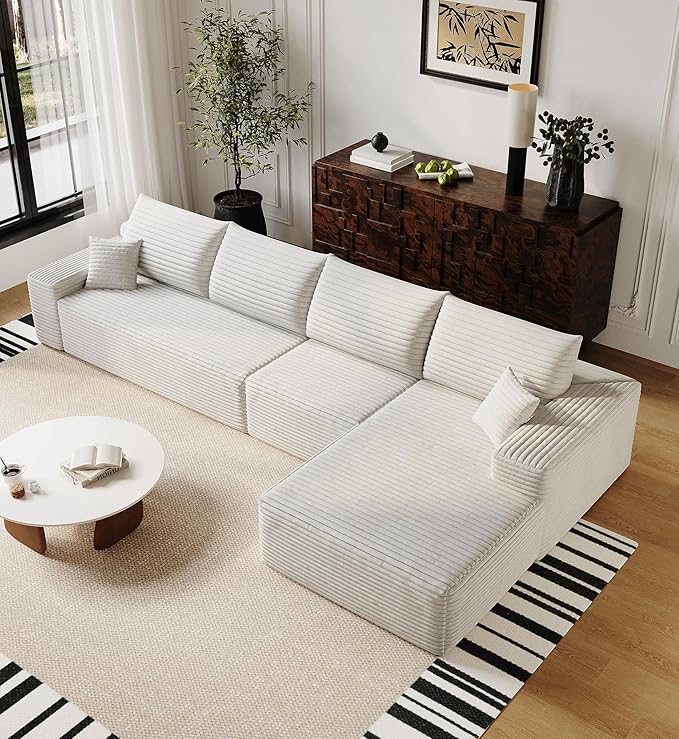 AUGOP 136" Sectional Couches for Living Room Modern Modular Sofa with L-Shape Couchs Upholstered Boneless Couch Deep Seat Sectional Couch with Chaise (White, Right Facing Chaise+3Seaters)