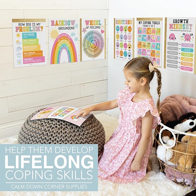 Hadley Designs 9 Calming Corner Posters For Classroom Must Haves For Teachers -11x14 Calm Down Corner Supplies, Feelings Chart For Kids Ages 4-8, Feelings Wheel Poster, Varsity Letter Classroom Decor