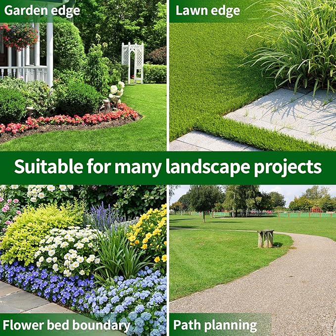 AggFencer 4 in x 50 Ft Garden Landscape Edging, No Dig Garden Edging Border Kit with 92 Pcs Spikes for Flower Bed Lawn Yard Grass Green