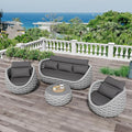 Erotr Woven Rope Patio Furniture Set: 4 Pieces Aluminum Outdoor Conversation Sofa Set Assembled - Modern Couch Set Cushioned - All Weather Metal Porch Seating for 5 Person Deck Garden Hotel Resort