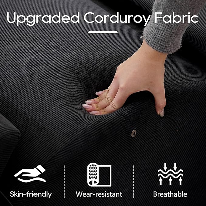 DRMBOOK Yoga Chairs for Adults, Corduroy Fabric Chaise Lounge with Headrest, Boneless Yoga Sofa Couch with Waist Cushion, Movable Footrest, Side Pockets for Relaxation Exercise Stretching (Black)