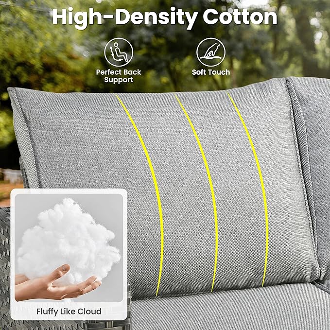 ovios 6 Pieces Patio Furniture Set, Outdoor Wicker Sofa Couch with Rocking Swivel Chairs Comfy Cushions, Modern Deep Seat Rattan Conversation Sets for Deck Porch, Dark Grey
