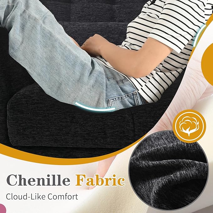 QKFF Modern Accent Chair, Upholstered Armchair with Pillow, Fabric Single Sofa Chair with Lounge Seat Solid Wood Legs Accent Chair for Living Room Bedroom Small Spaces(Black)